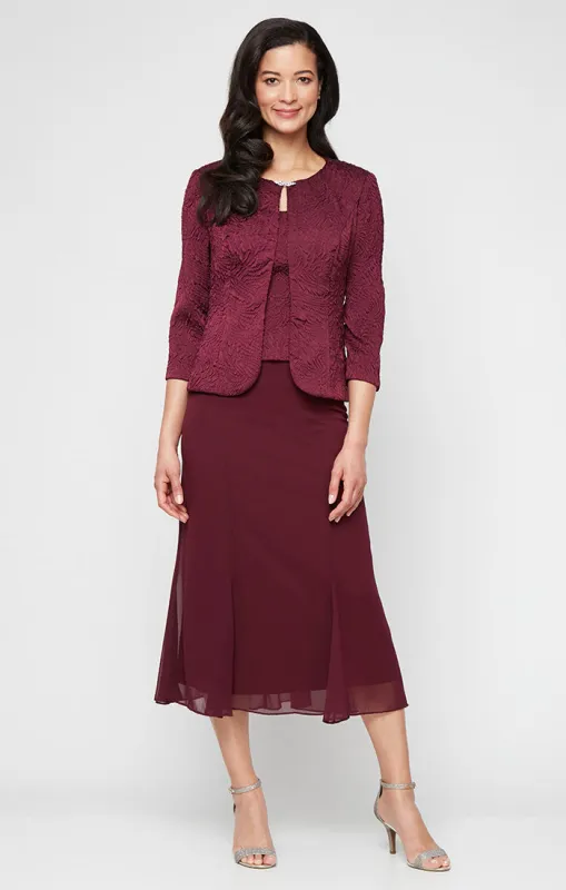 Petite Textured Jacquard Mock Jacket Dress with Scoop Neck Bodice and Jacket sold by Alex Evenings