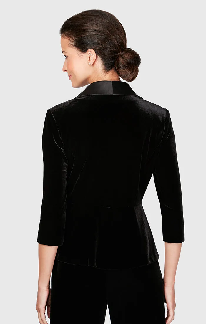 3/4 Sleeve Side Closure Velvet Blouse with Peplum Waist and Satin Collar sold by Alex Evenings product image thumbnail 2