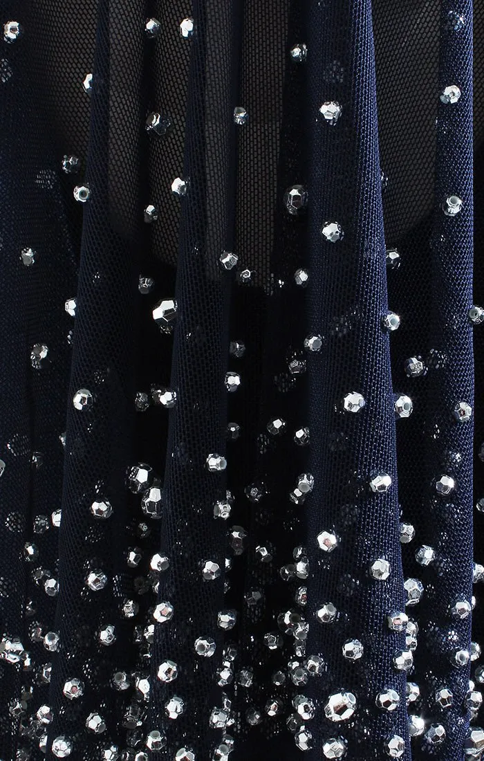 Long Fit and Flare Dress with Heat Set Illusion Flutter Sleeves and Front Slit sold by Alex Evenings product image thumbnail 3