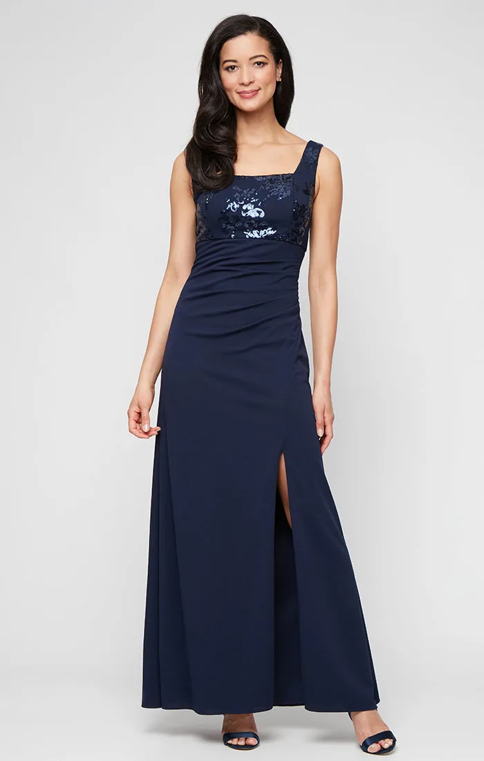 Regular - Long Scuba Crepe Jacket Dress with Sequin Bodice & Collared Jacket, Square Neckline and Front Slit sold by Alex Evenings product image thumbnail 2