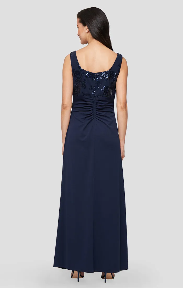 Regular - Long Scuba Crepe Jacket Dress with Sequin Bodice & Collared Jacket, Square Neckline and Front Slit sold by Alex Evenings product image thumbnail 4