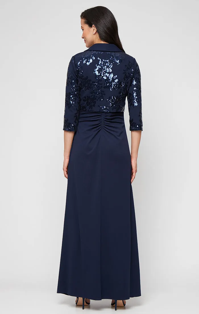 Regular - Long Scuba Crepe Jacket Dress with Sequin Bodice & Collared Jacket, Square Neckline and Front Slit sold by Alex Evenings product image thumbnail 3