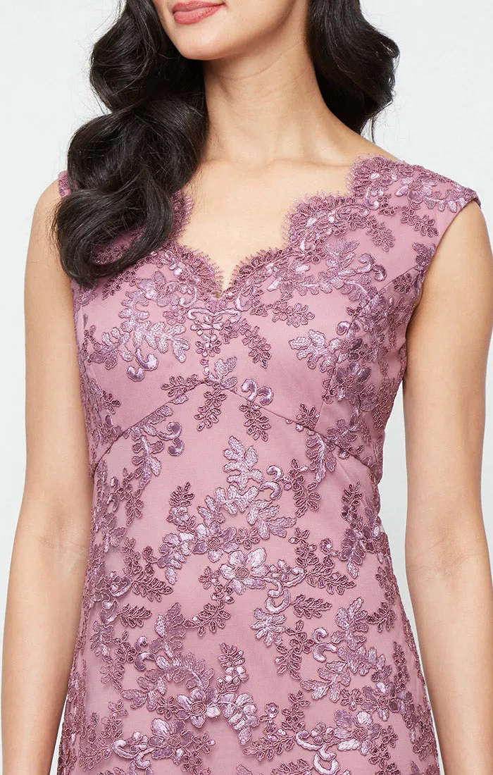 Regular - Sleeveless Embroidered A-Line Dress with Scallop Detail V-Neckline sold by Alex Evenings product image thumbnail 3