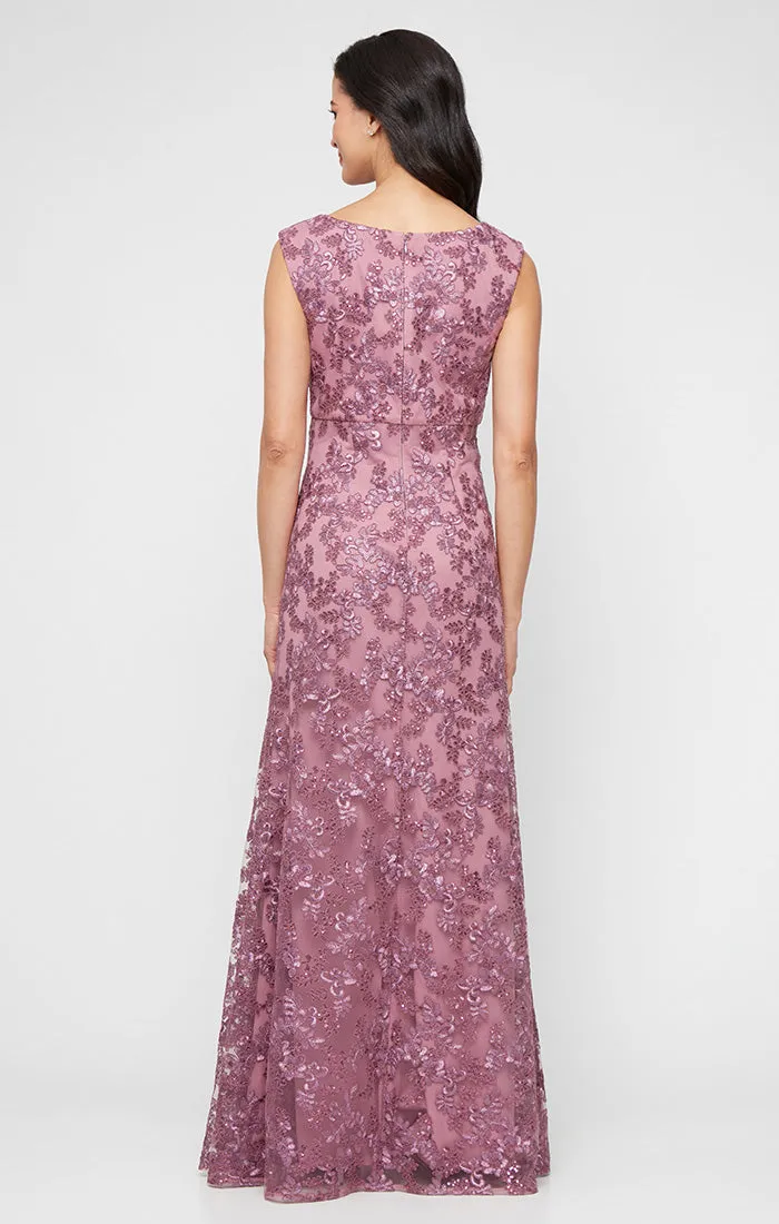Regular - Sleeveless Embroidered A-Line Dress with Scallop Detail V-Neckline sold by Alex Evenings product image thumbnail 2