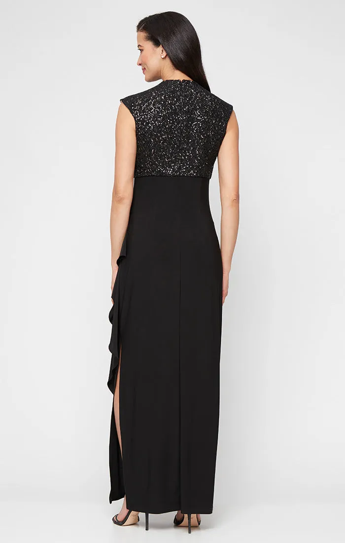 Petite Long Sleeveless Empire Waist Dress with Corded Bodice and Cascade Detail Jersey Skirt sold by Alex Evenings product image thumbnail 2