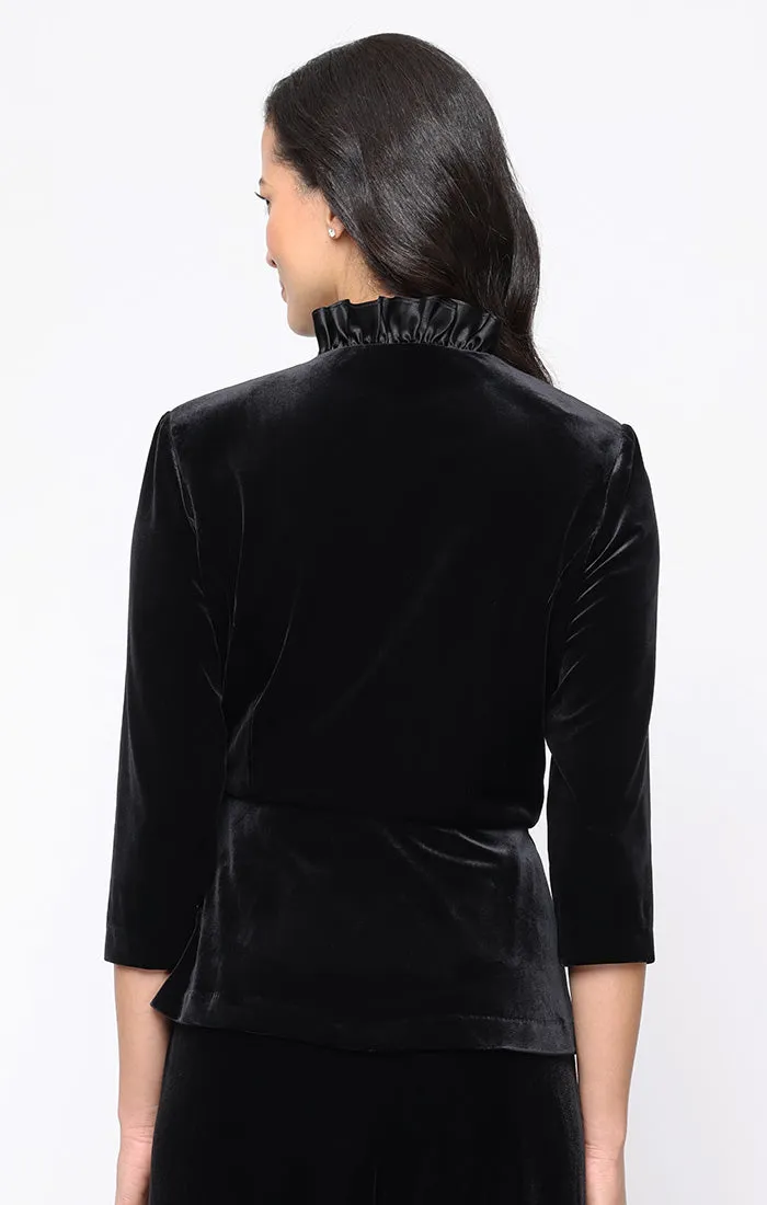 Petite - Stretch Velvet Blouse with Satin Ruffle Detail and Tie Waist sold by Alex Evenings product image thumbnail 2