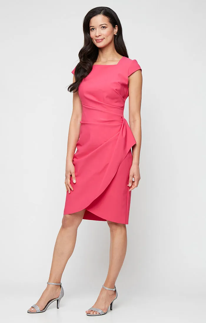 Regular - Short Contour Collection Dress with Square Neckline and Tulip Overlay Skirt sold by Alex Evenings