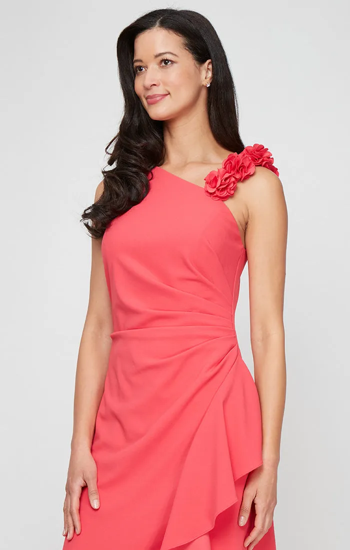 Regular - Long Stretch Crepe Dress with Flower Strap Detail and Cascade Skirt sold by Alex Evenings product image thumbnail 3