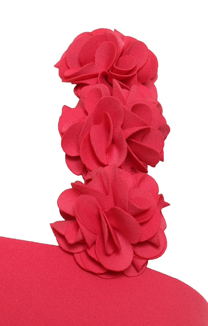 Regular - Long Stretch Crepe Dress with Flower Strap Detail and Cascade Skirt sold by Alex Evenings product image thumbnail 4