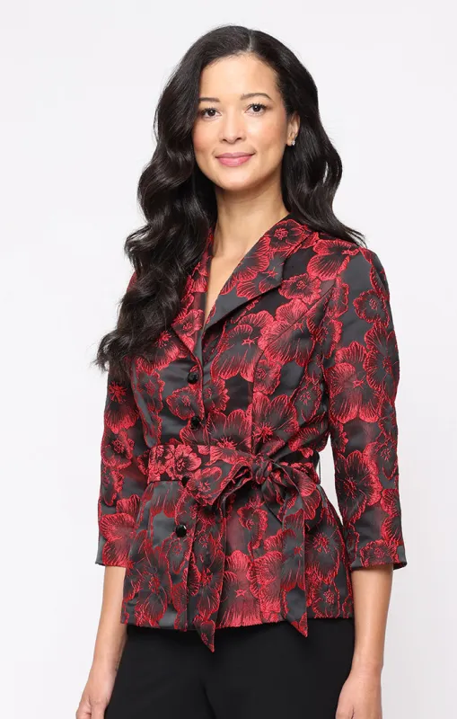 Petite 3/4 Sleeve Jacquard Blouse with Collar, Center Front Button Closure and Tie Waist sold by Alex Evenings