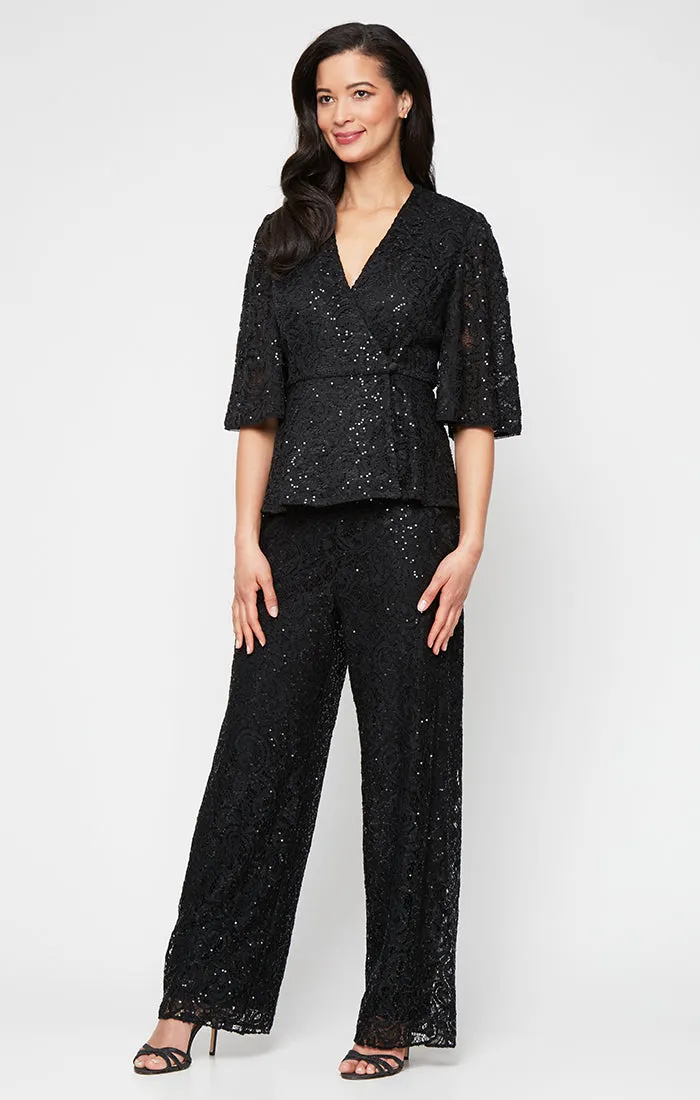Plus 3/4 Sleeve Sequin Stretch Lace Side Closure Blouse with A-Line Sleeves sold by Alex Evenings product image thumbnail 2