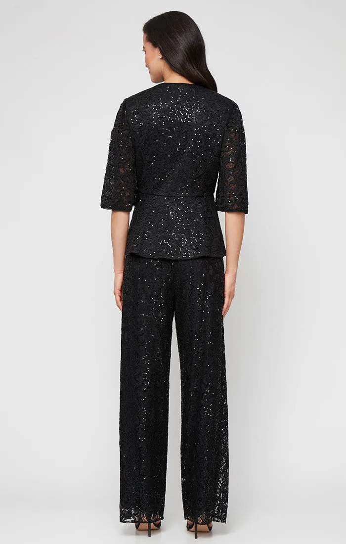 Plus 3/4 Sleeve Sequin Stretch Lace Side Closure Blouse with A-Line Sleeves sold by Alex Evenings product image thumbnail 3