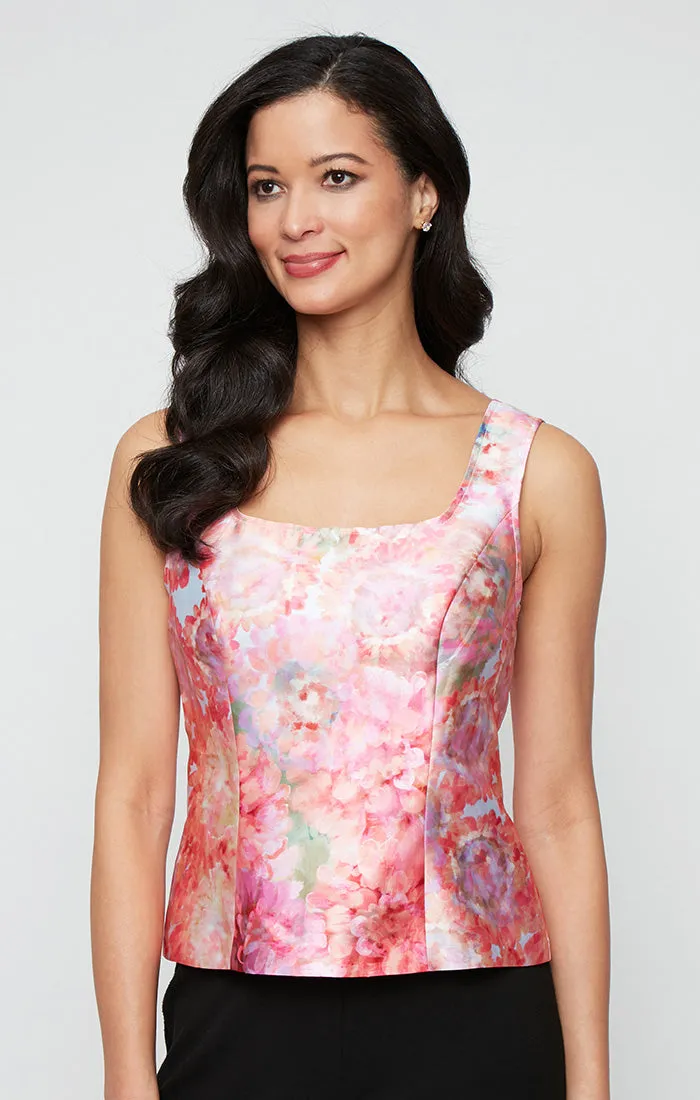 Regular - Floral Printed Mikado Twinset with Square Neck Tank and 3/4 Sleeve Collared Jacket sold by Alex Evenings product image thumbnail 2