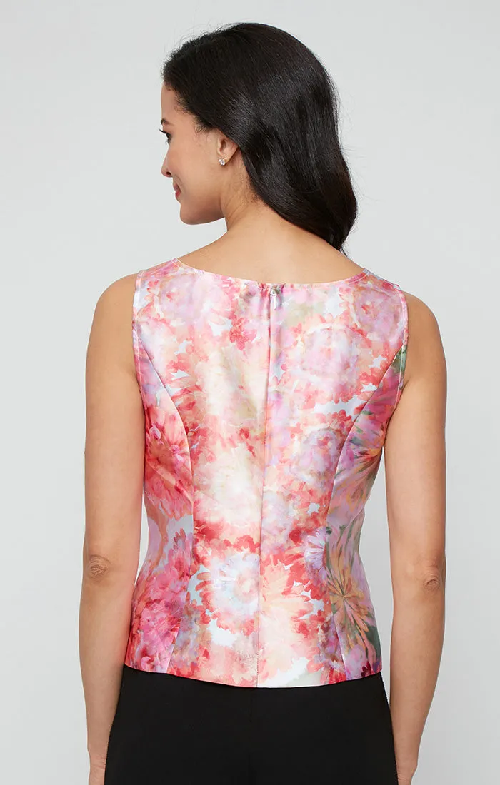 Regular - Floral Printed Mikado Twinset with Square Neck Tank and 3/4 Sleeve Collared Jacket sold by Alex Evenings product image thumbnail 4
