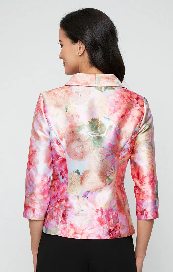Regular - Floral Printed Mikado Twinset with Square Neck Tank and 3/4 Sleeve Collared Jacket sold by Alex Evenings product image thumbnail 3