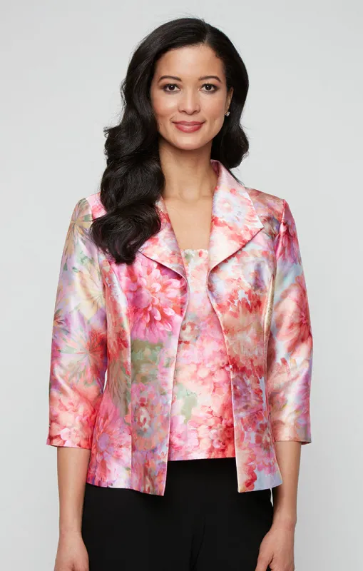 Regular - Floral Printed Mikado Twinset with Square Neck Tank and 3/4 Sleeve Collared Jacket sold by Alex Evenings