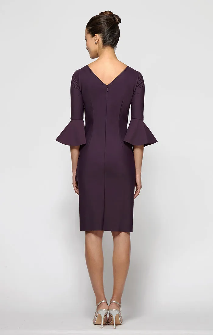 Regular - Contour Collection Dress Featuring SmoothFit Fabric with Bell Sleeves, Embellished Hip & Cascade Ruffle Detail sold by Alex Evenings product image thumbnail 2