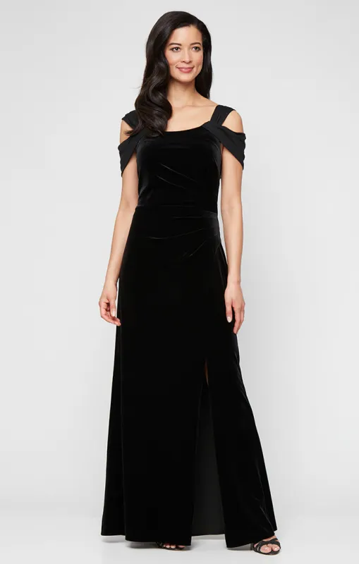 Jasmine Stretch Velvet Slit Dress sold by Alex Evenings