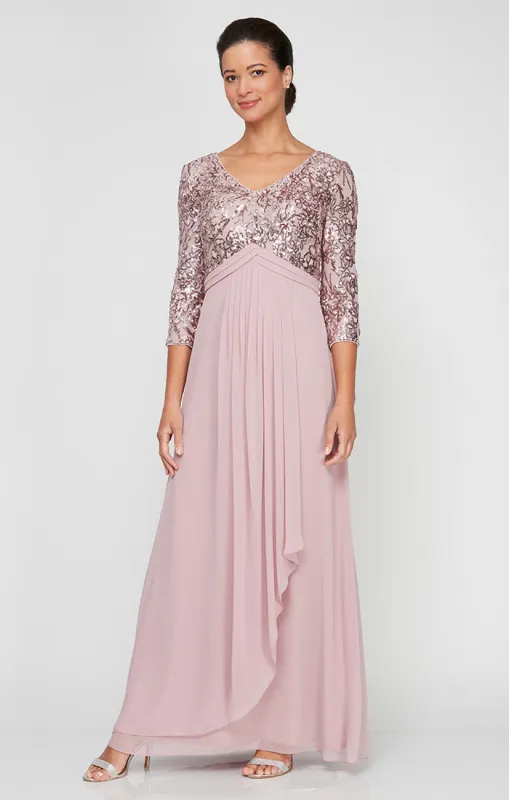 Regular - A-Line V-Neck Sequin Lace & Chiffon Gown with Empire Waistline sold by Alex Evenings