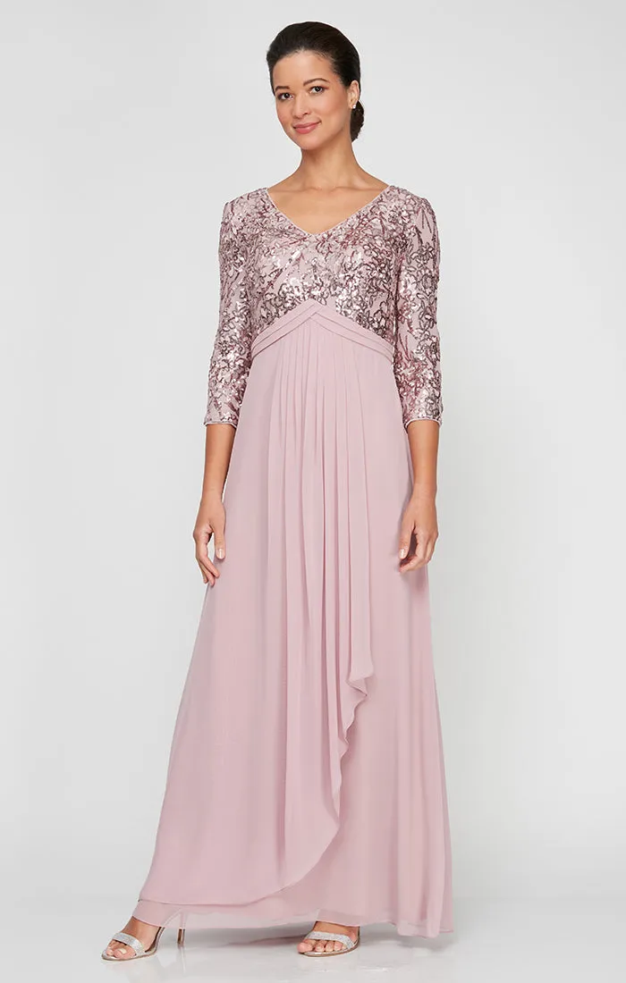 Regular - A-Line V-Neck Sequin Lace & Chiffon Gown with Empire Waistline sold by Alex Evenings