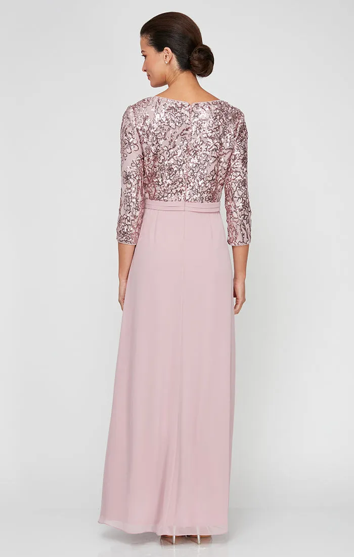 Regular - A-Line V-Neck Sequin Lace & Chiffon Gown with Empire Waistline sold by Alex Evenings product image thumbnail 2