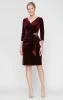 Velvet Sheath Dress with Surplice Neckline, Cascade Skirt & Embellishment Detail at Hip sold by Alex Evenings