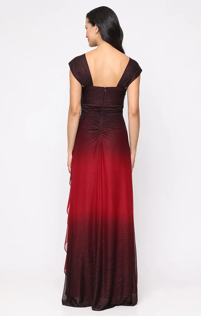 Petite - Sleeveless Ombre Glitter Mesh Dress with Cowl Neckline and Cascade Detail Skirt sold by Alex Evenings product image thumbnail 2