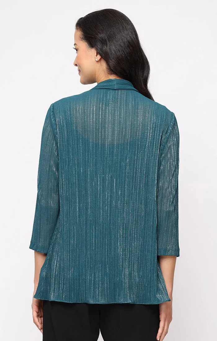 3/4 Sleeve Foil Mesh Twinset with Scoop Neck Tank and Open Full Jacket sold by Alex Evenings product image thumbnail 2