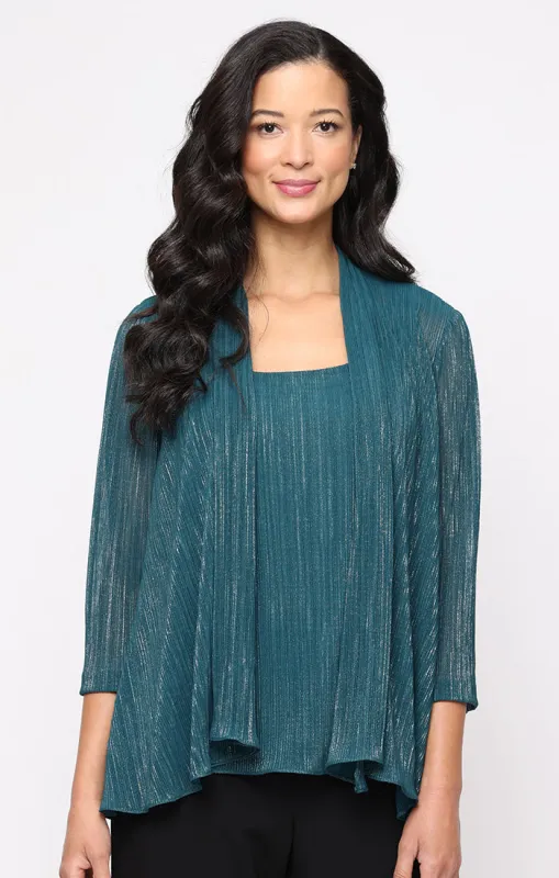 3/4 Sleeve Foil Mesh Twinset with Scoop Neck Tank and Open Full Jacket sold by Alex Evenings
