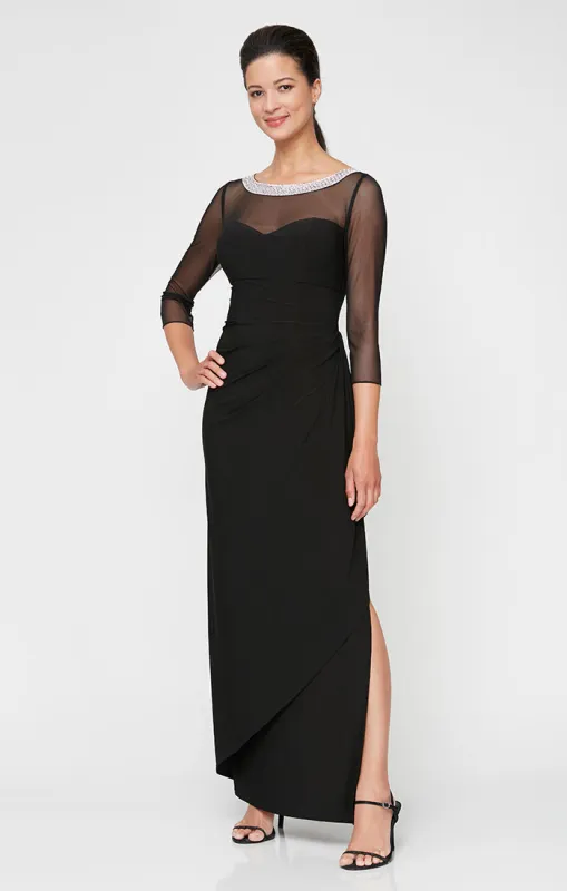 Petite Long Matte Jersey Illusion with Embellished Neckline sold by Alex Evenings