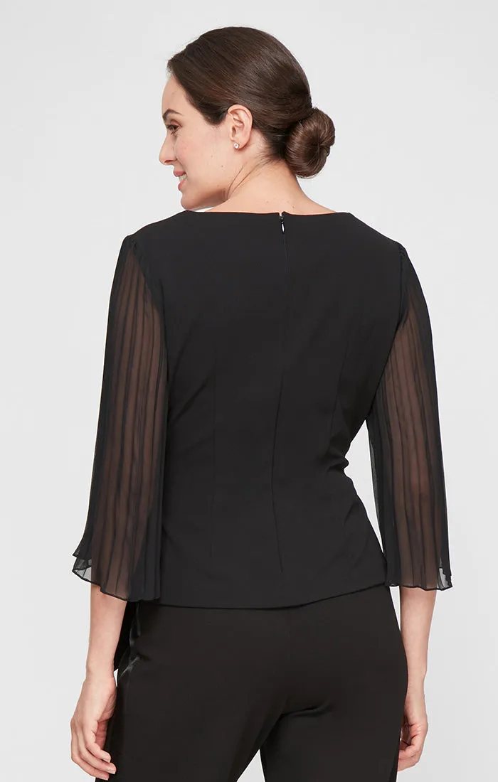 Regular - 3/4 Sleeve Scoop Neck Blouse with Pleated Illusion Sleeves and Tie Belt sold by Alex Evenings product image thumbnail 2