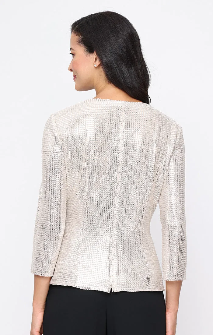 Petite - Stretch Sequin Blouse with Surplice Neckline and Pull Through Waist Detail sold by Alex Evenings product image thumbnail 2