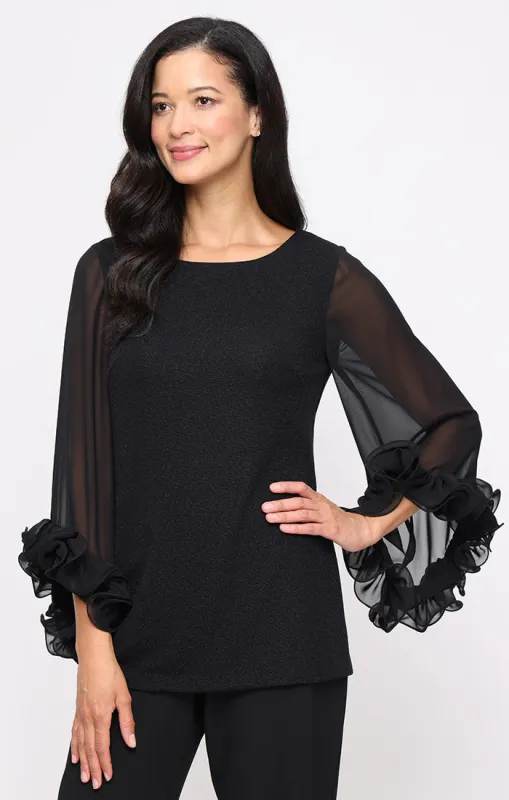 3/4 Sleeve Metallic Knit Blouse with Illusion Ruffle Hem Sleeves sold by Alex Evenings