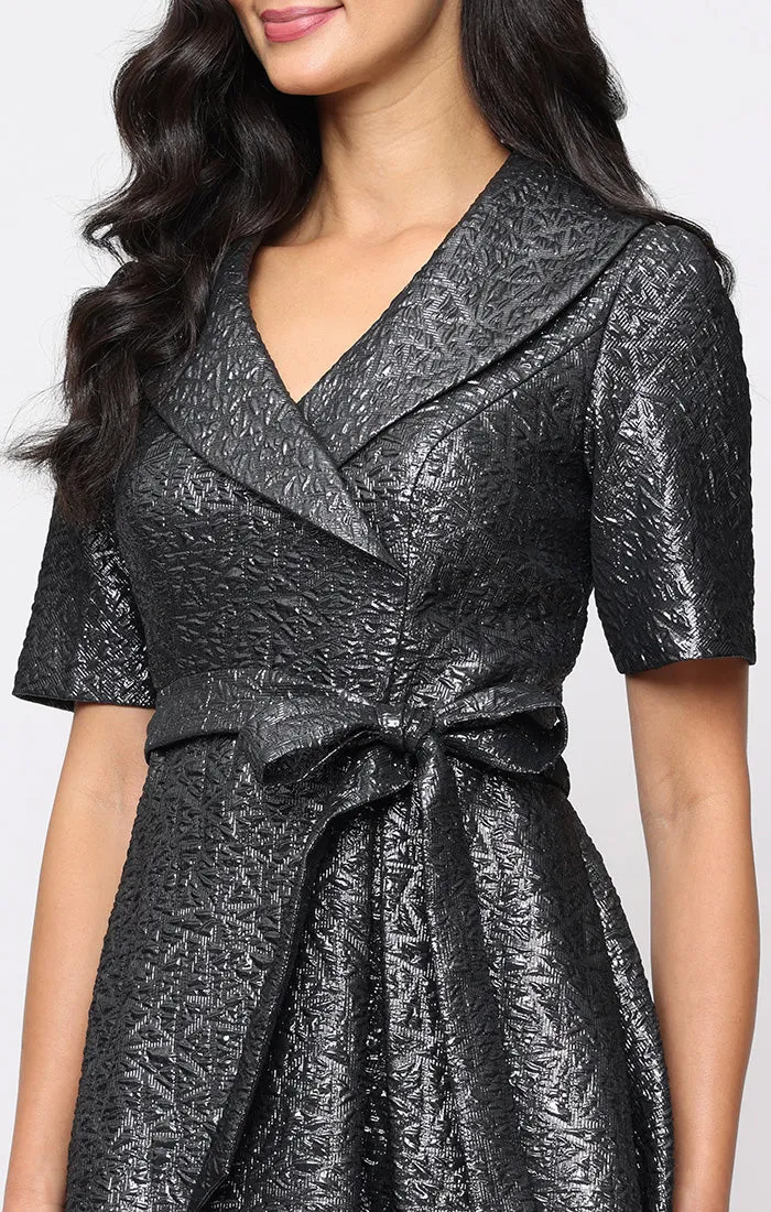 Midi Textured Jacquard A-Line Dress with Collar and Tie Waist sold by Alex Evenings product image thumbnail 3