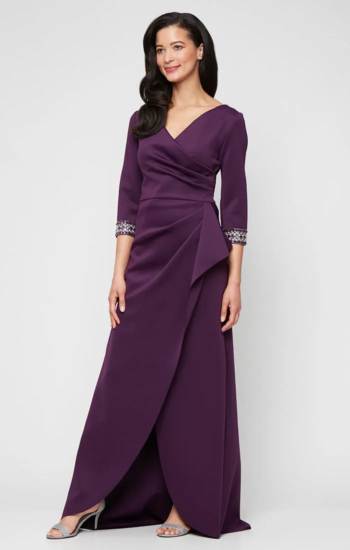 Petite - Crepe Dress with Embellished Sleeve Detail and Tulip Skirt sold by Alex Evenings
