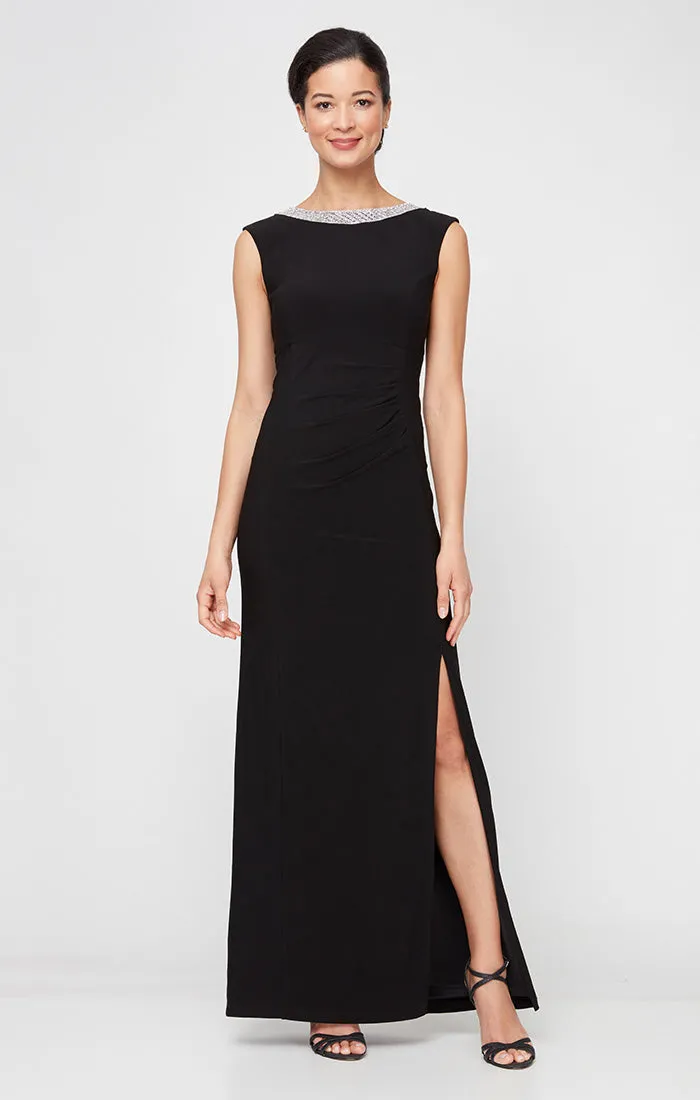 Petite Long Sleeveless Dress with Embellishment Detail at Neckline and Front Slit sold by Alex Evenings product image thumbnail 4