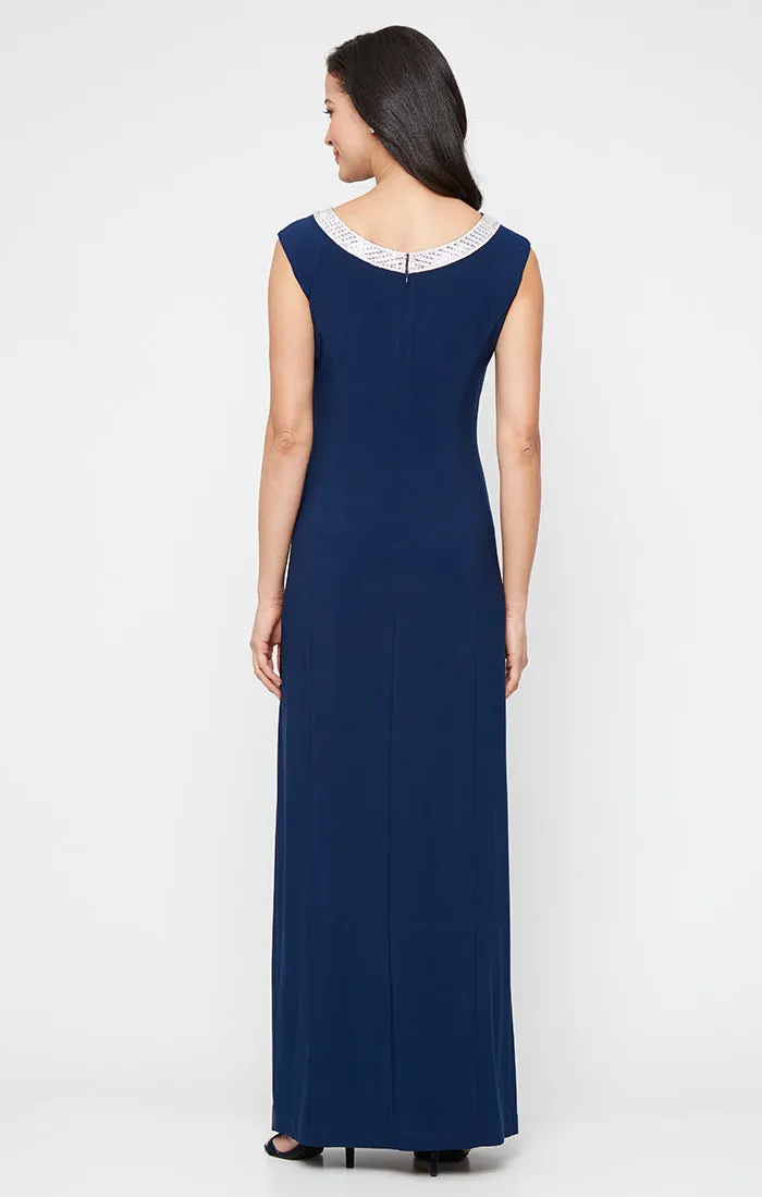 Petite Long Sleeveless Dress with Embellishment Detail at Neckline and Front Slit sold by Alex Evenings product image thumbnail 3