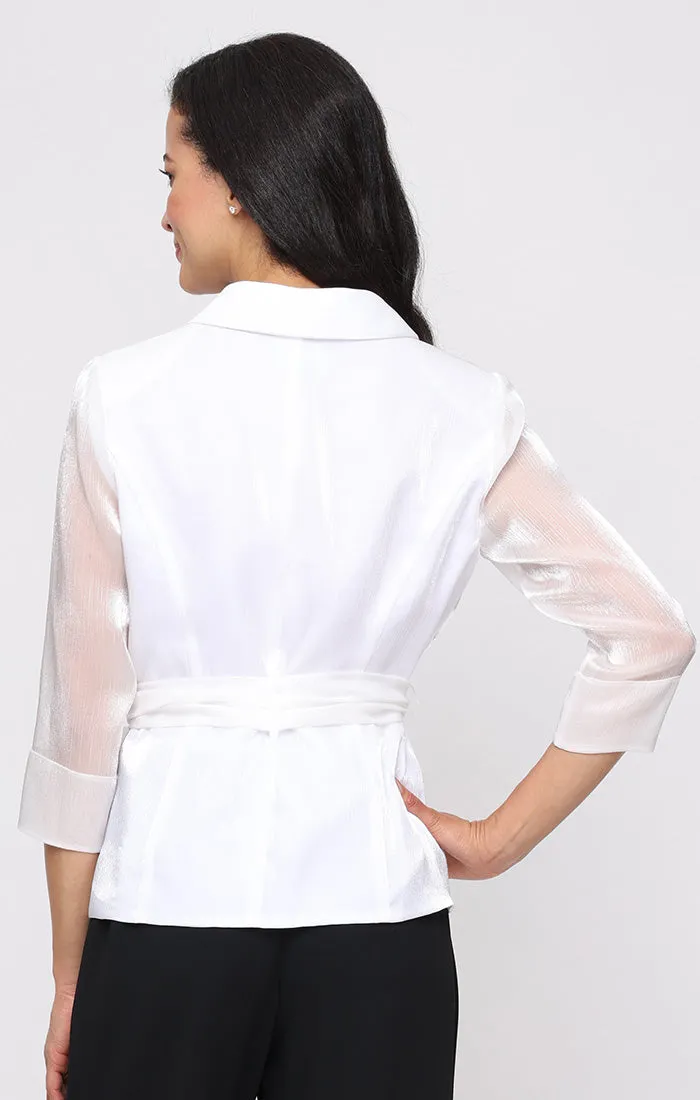 3/4 Sleeve Yoryu Blouse with Collar, Center Front Button Closure and Illusion Sleeves sold by Alex Evenings product image thumbnail 2