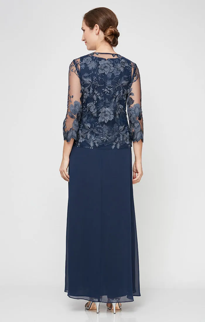 Regular - Embroidered Jacket Dress with Illusion Jacket, Scallop Detail and A-Line Skirt sold by Alex Evenings product image thumbnail 3