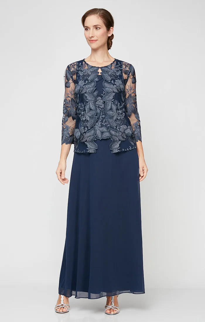 Regular - Embroidered Jacket Dress with Illusion Jacket, Scallop Detail and A-Line Skirt sold by Alex Evenings