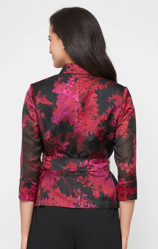 Printed Organza Blouse with Collar, Illusion Sleeves and Tie Waist made by Alex Evenings