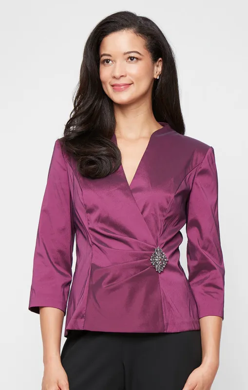 Petite 3/4 Sleeve Stretch Taffeta Blouse with Embellished Side Closure sold by Alex Evenings