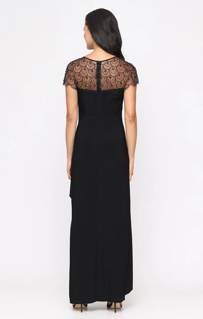 Petite Long Matte Jersey Dress with Cascade Ruffle Skirt and Heat Set Illusion Neckline sold by Alex Evenings product image thumbnail 3