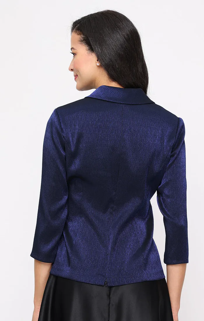 3/4 Sleeve Shimmer Blouse with Surplice Neckline, Collar and Tie Waist sold by Alex Evenings product image thumbnail 2