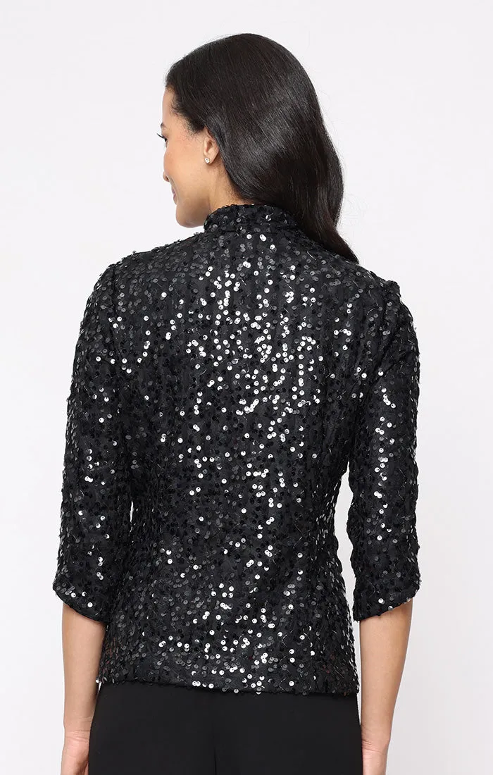 Petite 3/4 Sleeve Stretch Sequin Twinset with Solid Scoop Neck Jersey Tank and Mandarin Neck Jacket sold by Alex Evenings product image thumbnail 2