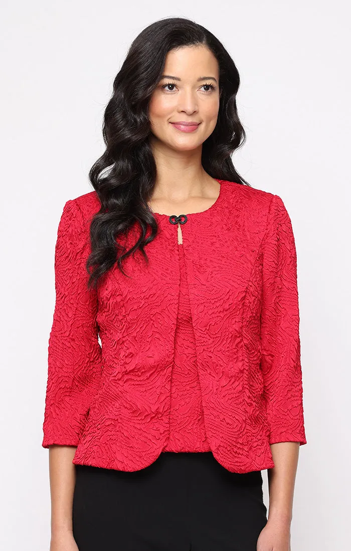 3/4 Sleeve Textured Jacquard Knit Twinset with Embellished Neck Jacket sold by Alex Evenings