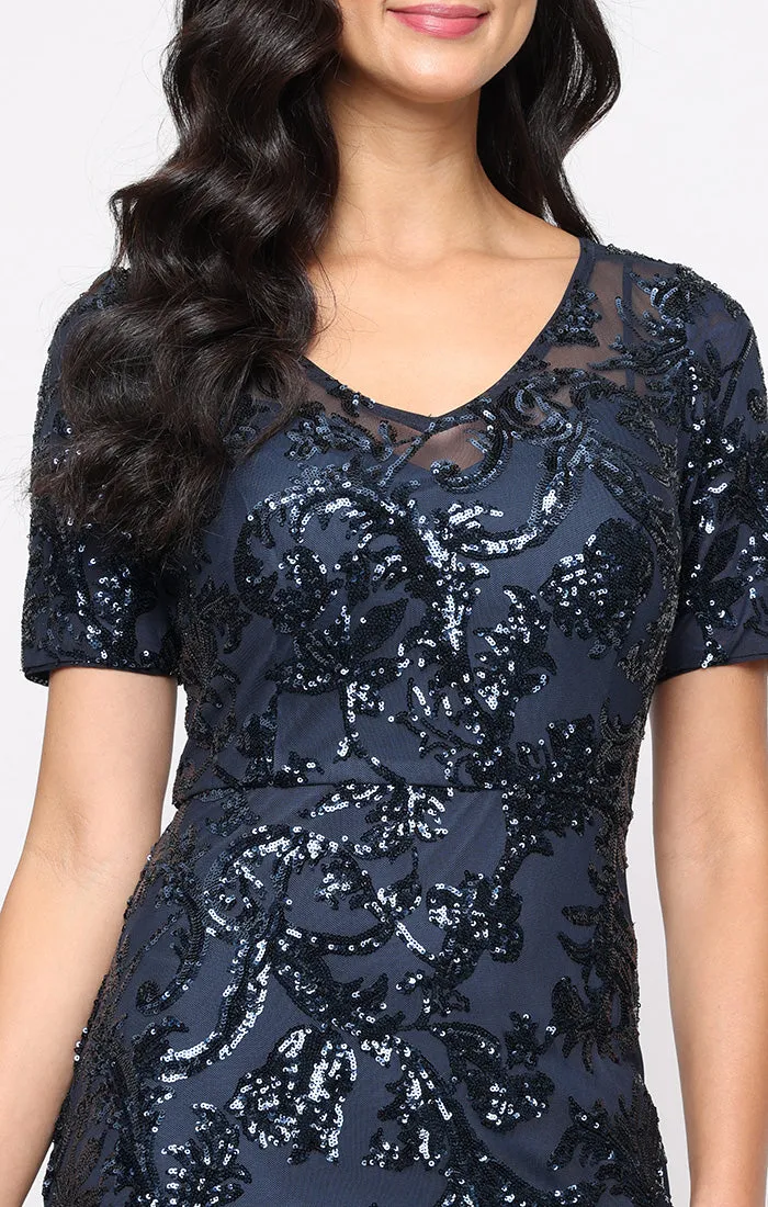 Petite Sequin Gown with V-Neckline and Elbow Sleeves sold by Alex Evenings product image thumbnail 3