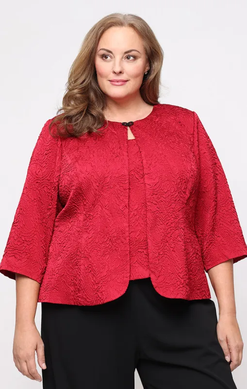 Plus 3/4 Sleeve Textured Jacquard Knit Twinset with Embellished Neck Jacket sold by Alex Evenings