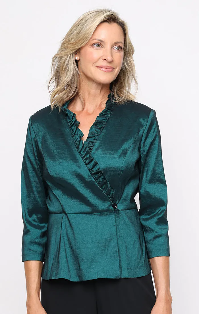Stretch Taffeta Blouse with Ruffle Detail Surplice Neckline and Peplum Hem sold by Alex Evenings