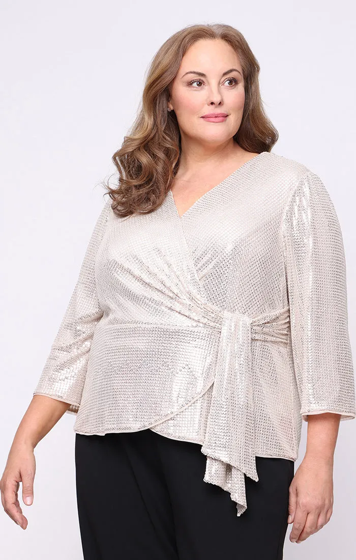 Plus - Stretch Sequin Blouse with Surplice Neckline and Pull Through Waist Detail sold by Alex Evenings
